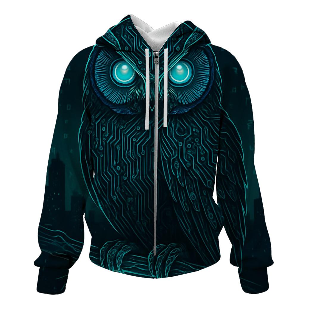 Random Circuit Owl zip-up hoodies