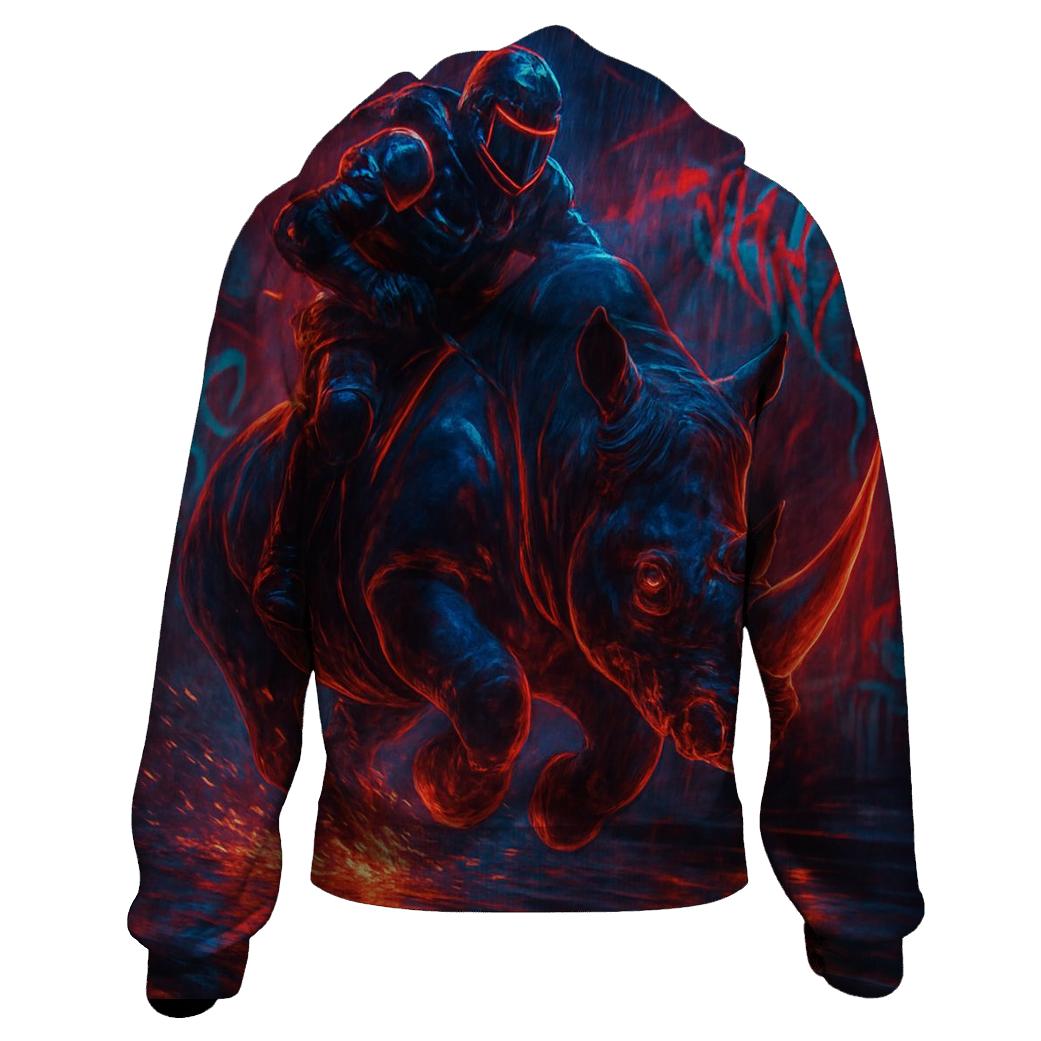 Random Neon Rhino Rider pullover hoodies