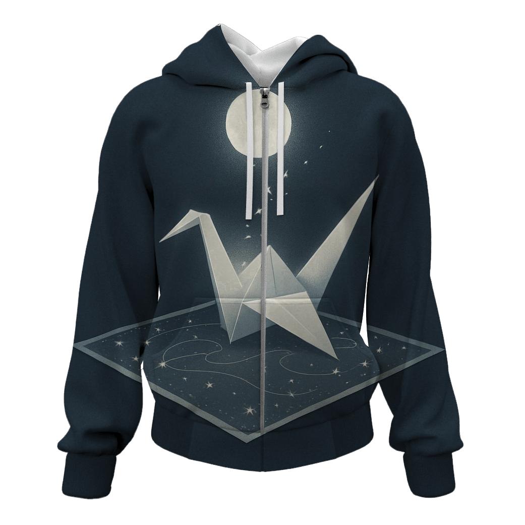 Random Lunar Origami Crane zip-up hoodies