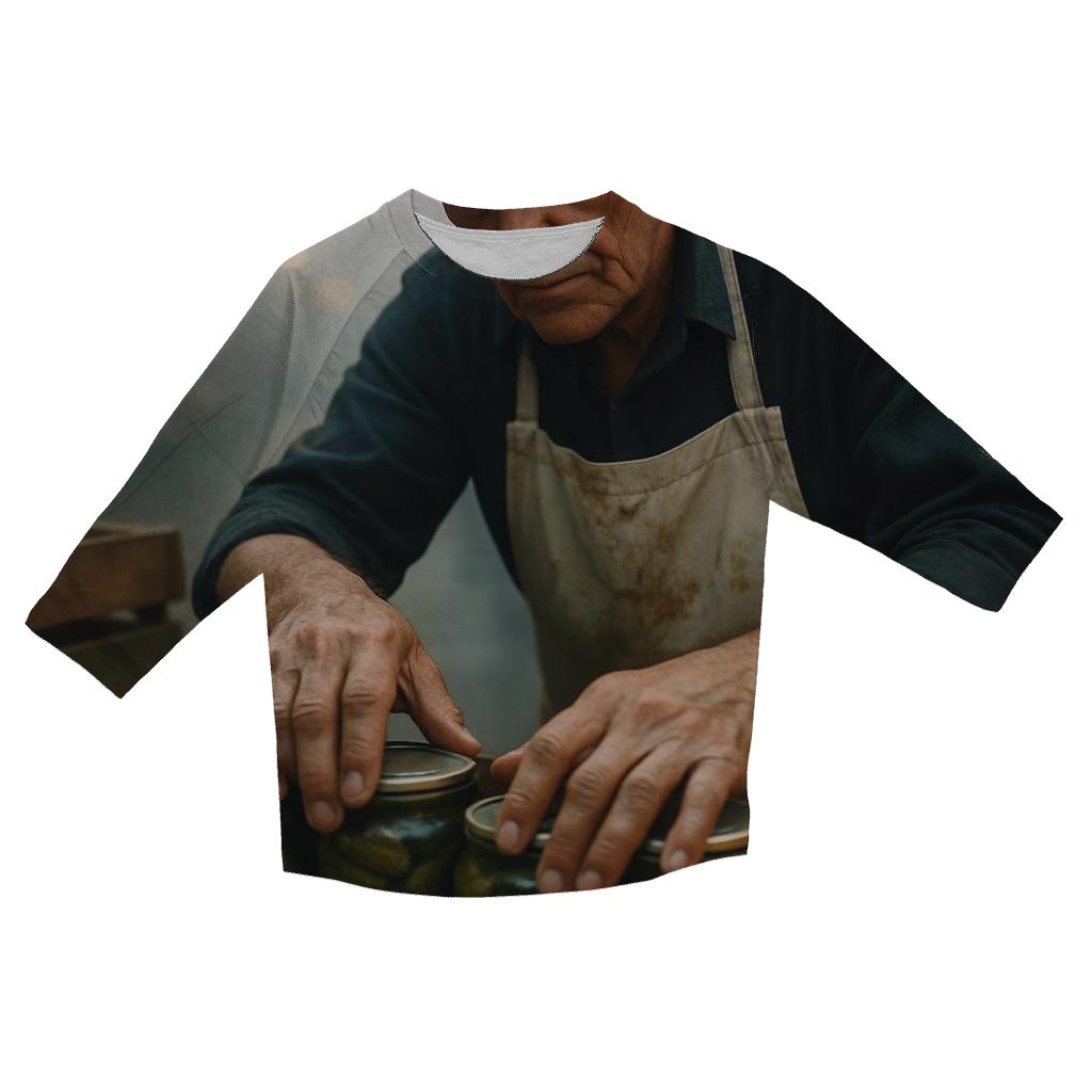 Cornichon Market Seller At Dawn printed three quarter sleeve shirts