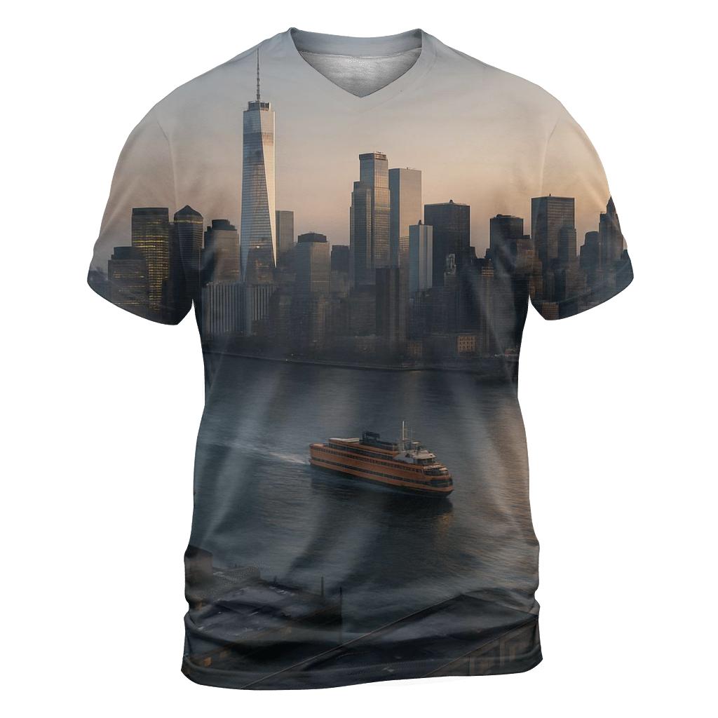 East River Dawn Sweep artistic all-over print tops
