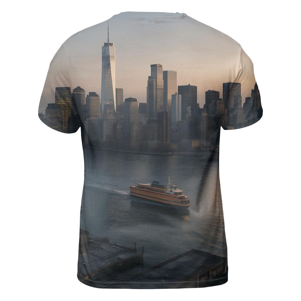 East River Dawn Sweep artistic all-over print tops