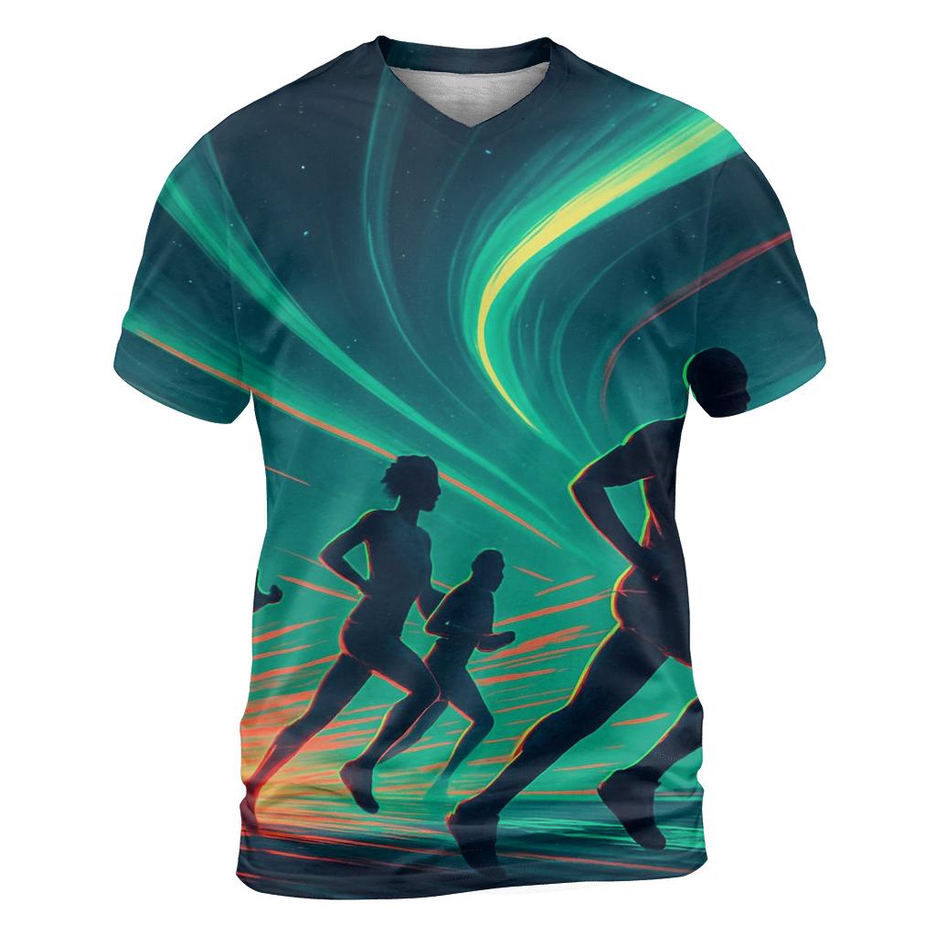 Neon Marathon Through Aurora custom all-over print shirts