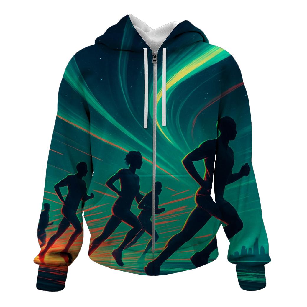 Neon Marathon Through Aurora hoodie trends