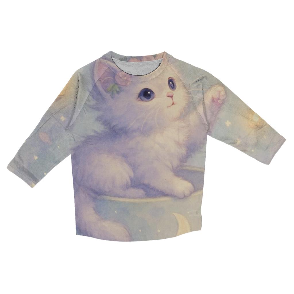 Moonlit Tea Party Cat casual three quarter sleeve shirts