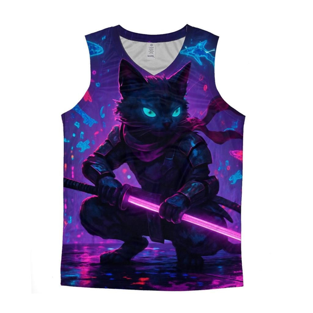 Neon Alley Samurai Cat casual summer tank tops