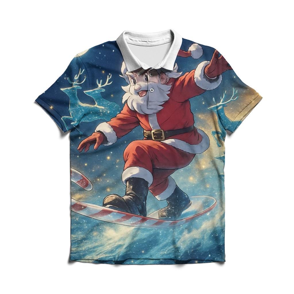 Starlit Surfing Santa branded logo polo shirts
