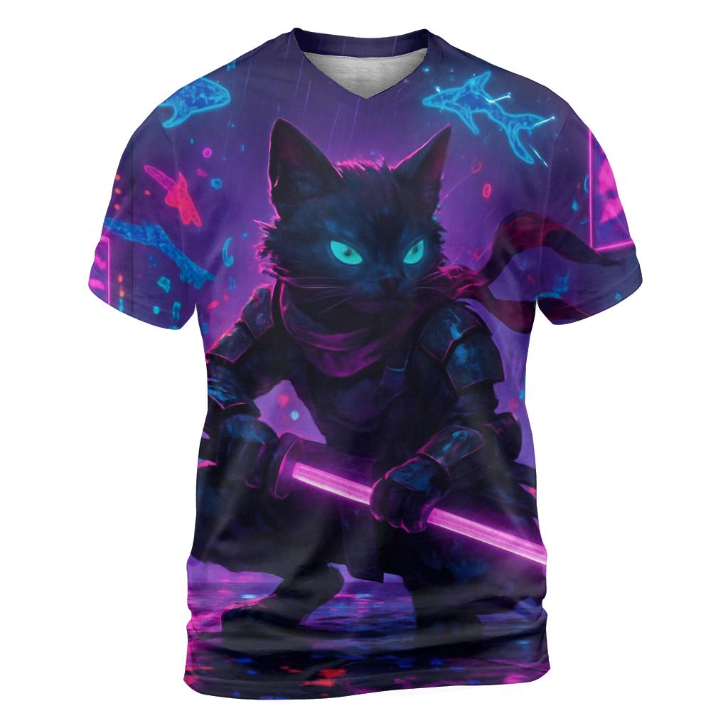 Neon Alley Samurai Cat creative print fashion shirts