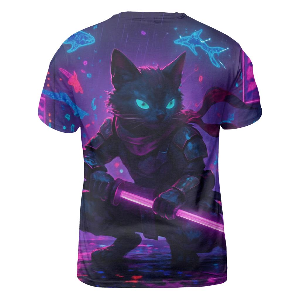 Neon Alley Samurai Cat creative print fashion shirts