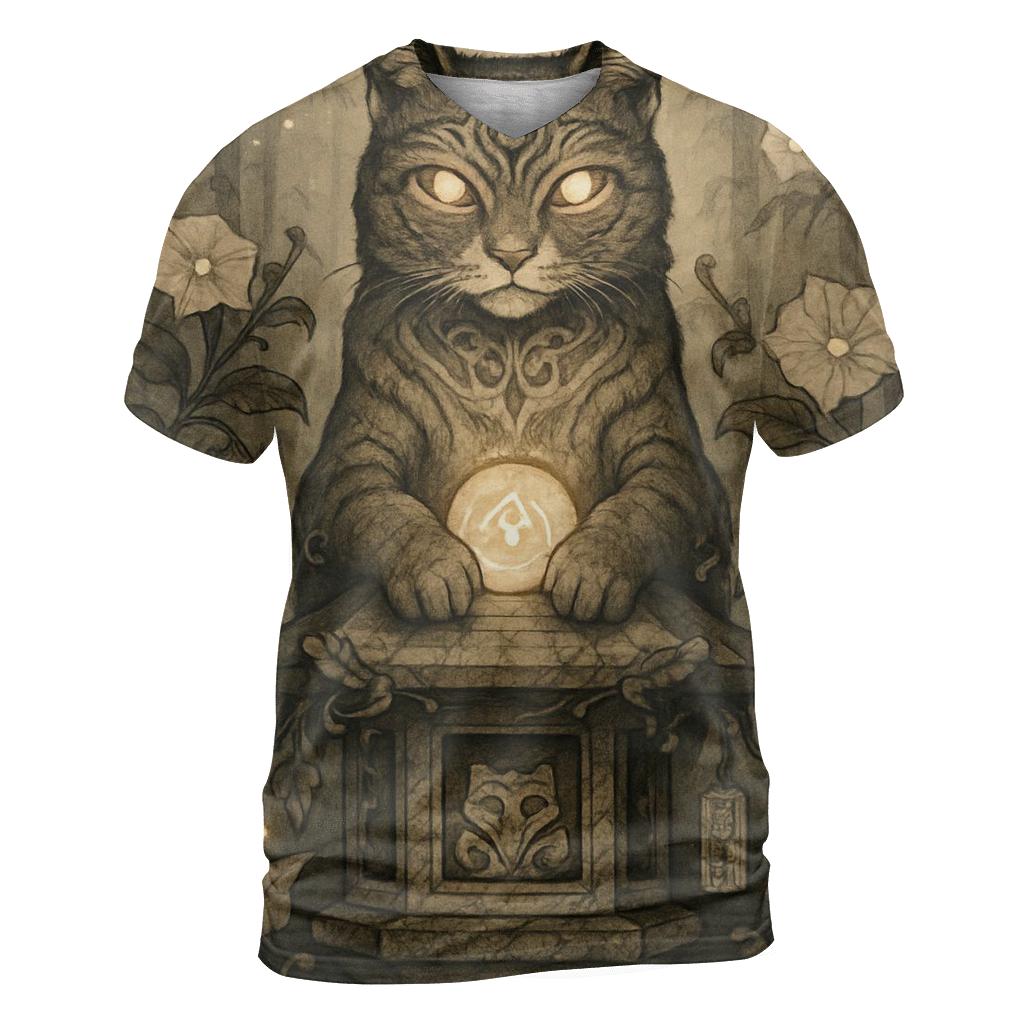 Mystic Garden Guardian Cat unique graphic print tees