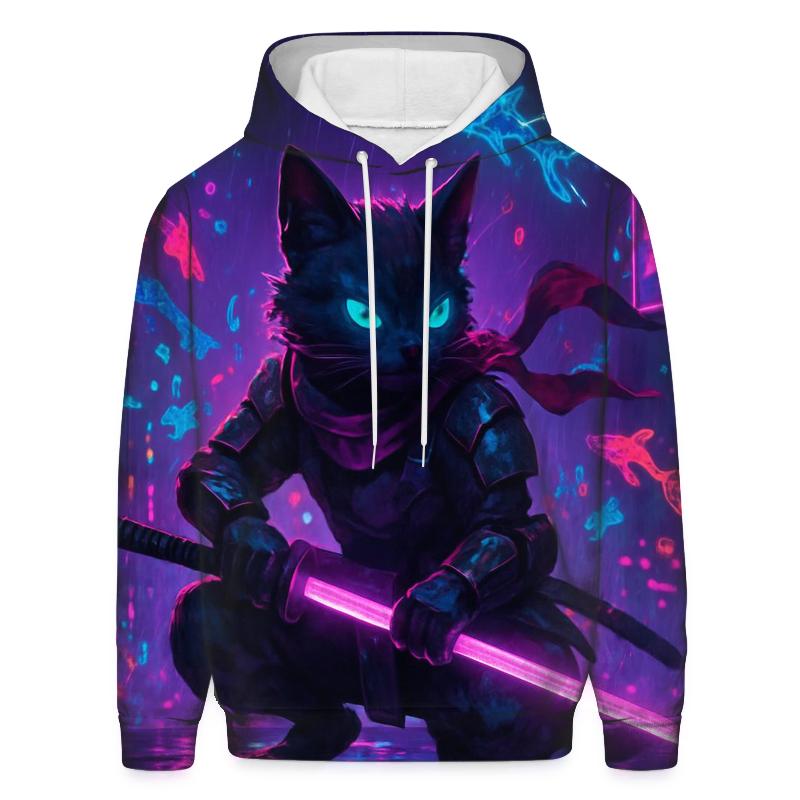 Neon Alley Samurai Cat graphic hoodies