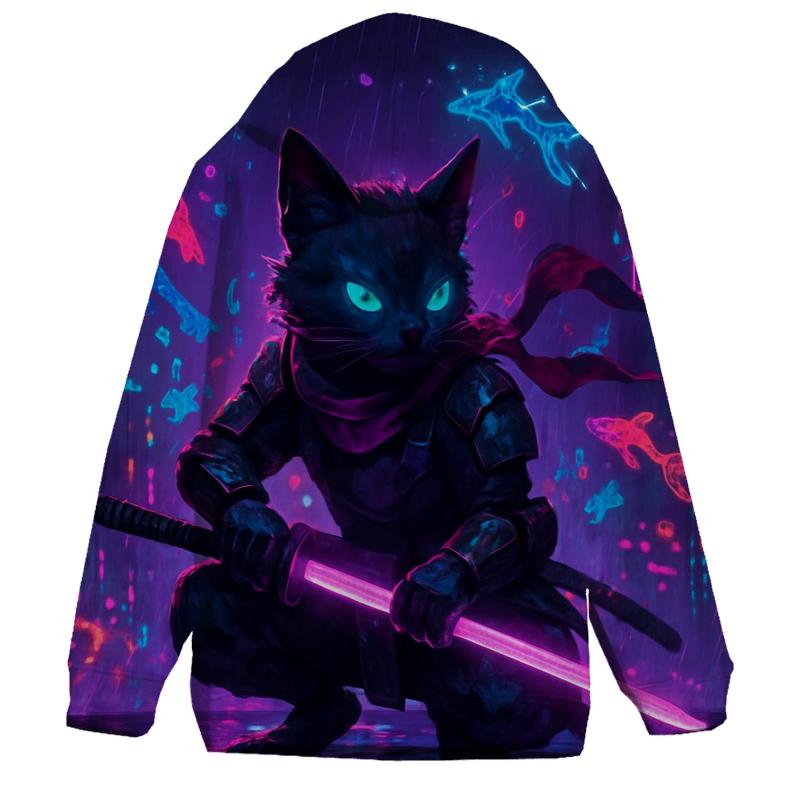 Neon Alley Samurai Cat graphic hoodies