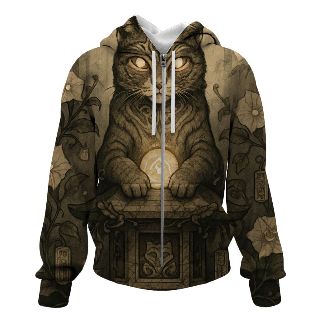 Mystic Garden Guardian Cat embroidered hoodies