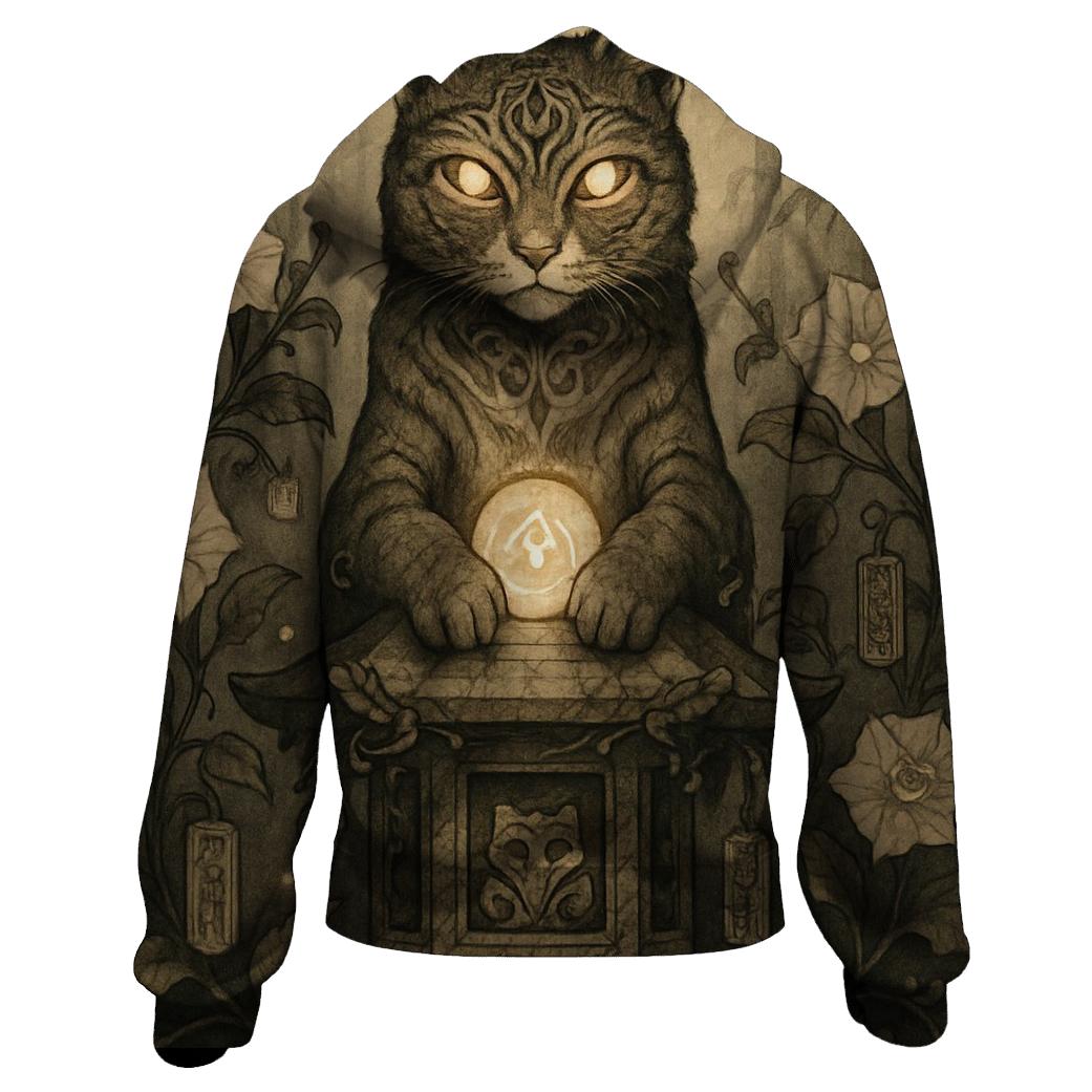 Mystic Garden Guardian Cat embroidered hoodies