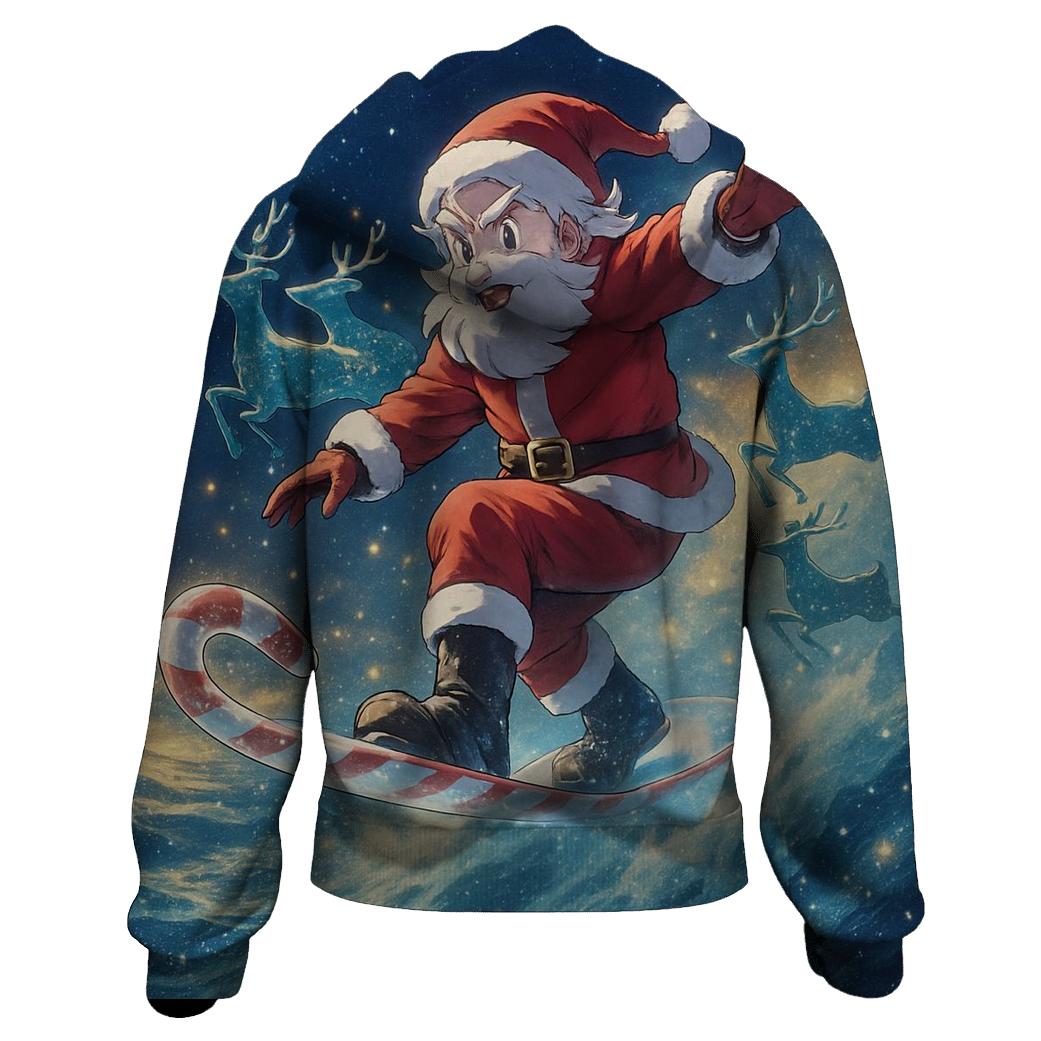 Starlit Surfing Santa embroidered hoodies