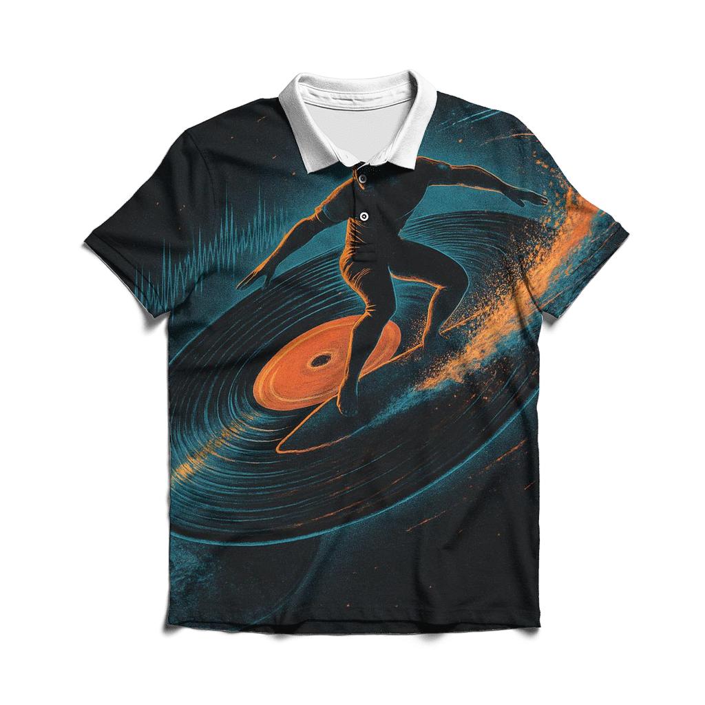 Orbiting Vinyl Surfer custom polo shirts