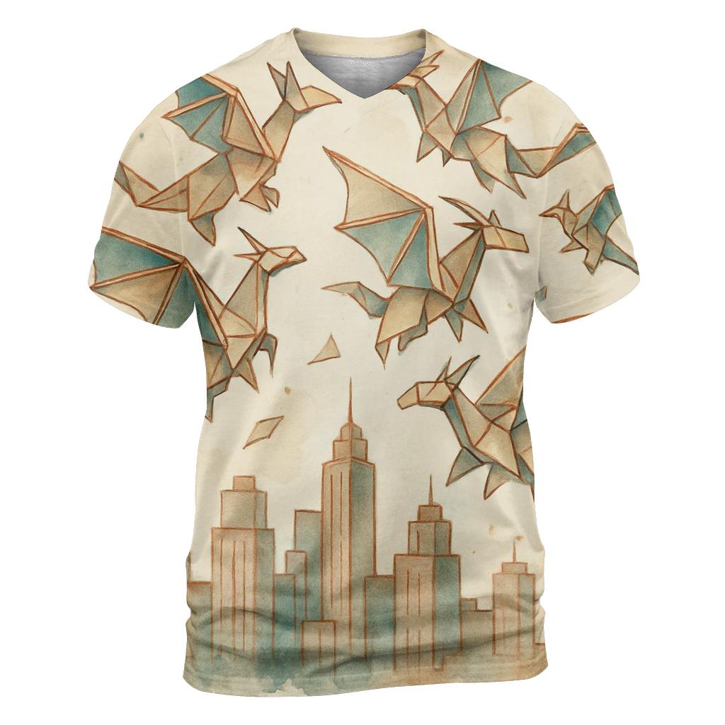 Origami Dragonflight vibrant all-over design tees
