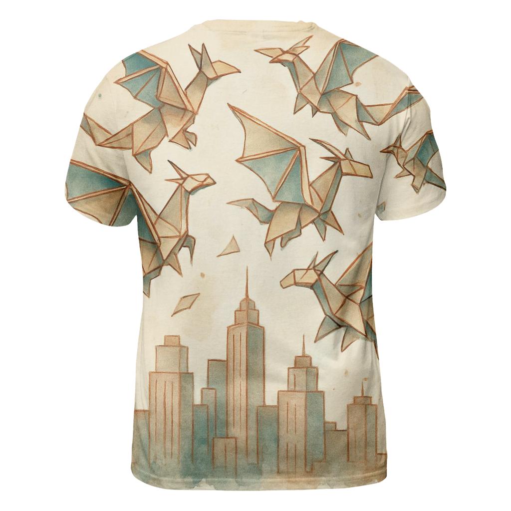 Origami Dragonflight vibrant all-over design tees