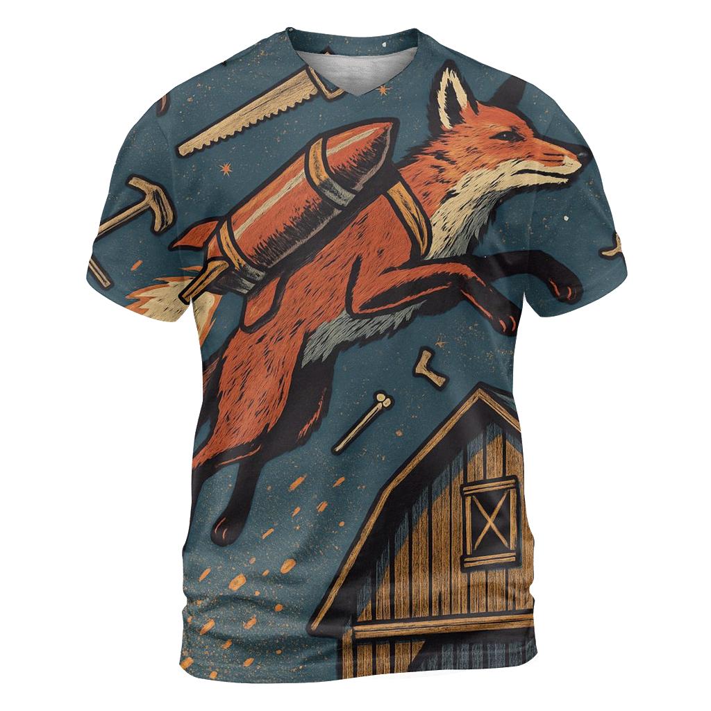 Rustic Rocket Fox vibrant all-over design tees