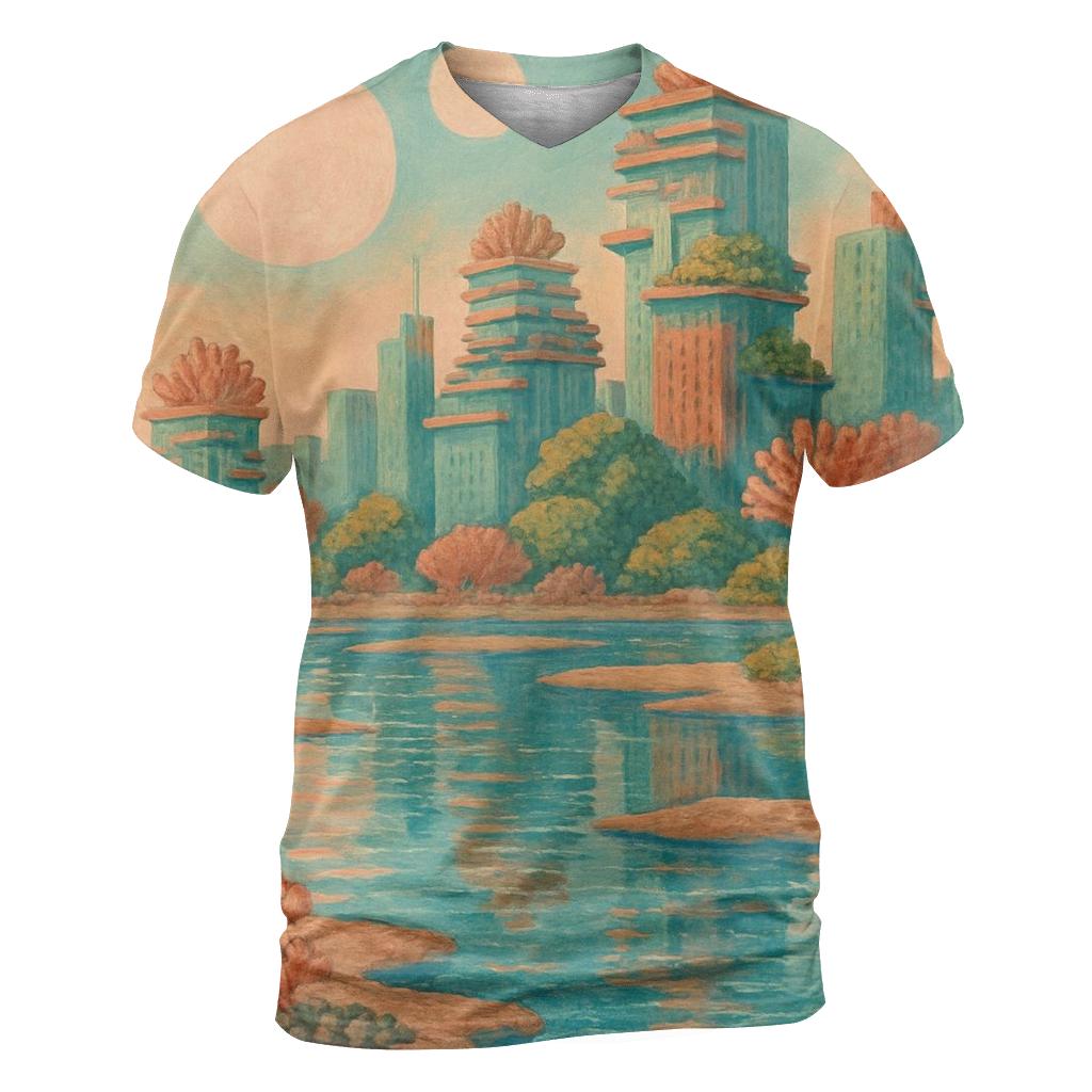 Coral City Rooftop creative print fashion shirts