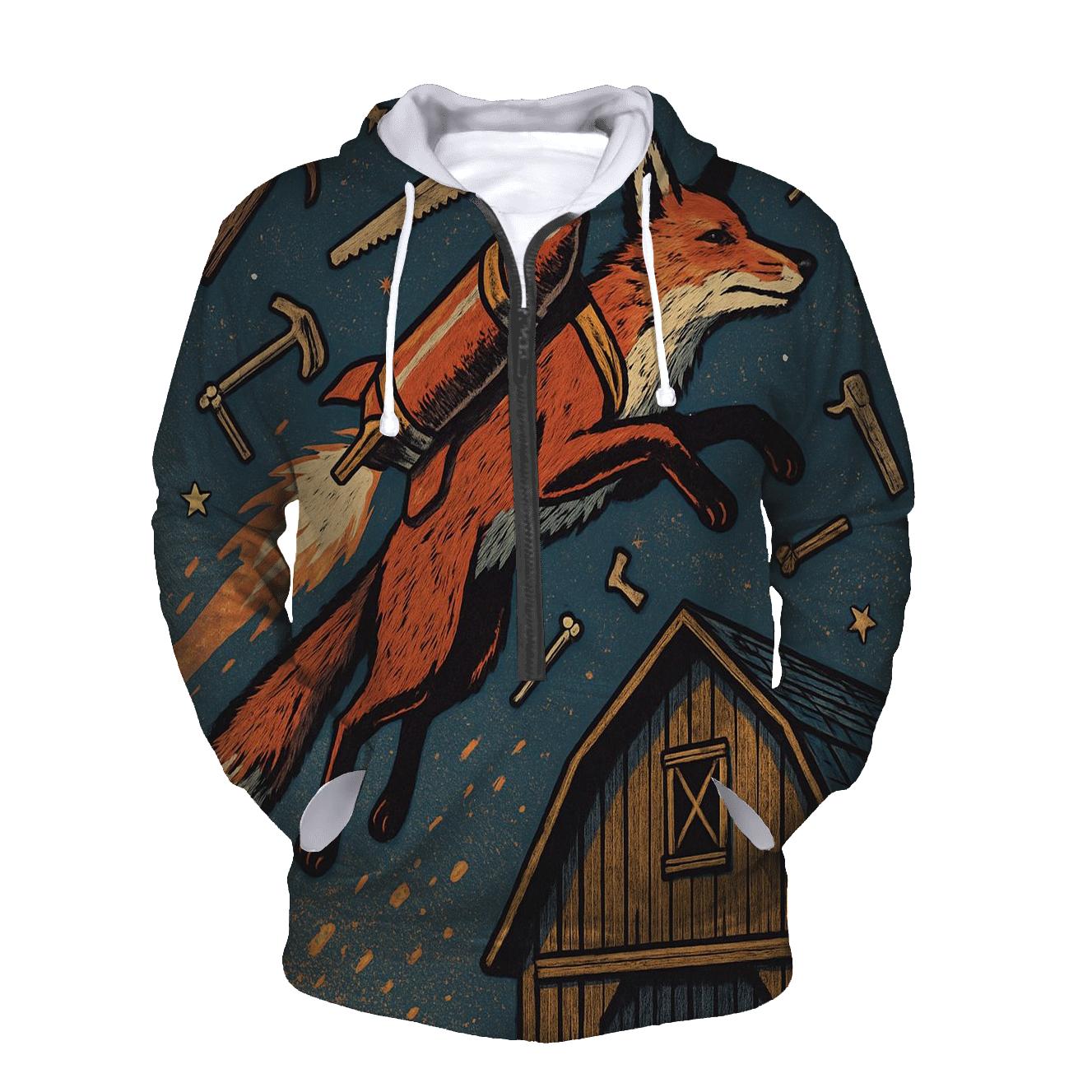 Rustic Rocket Fox printed hoodies