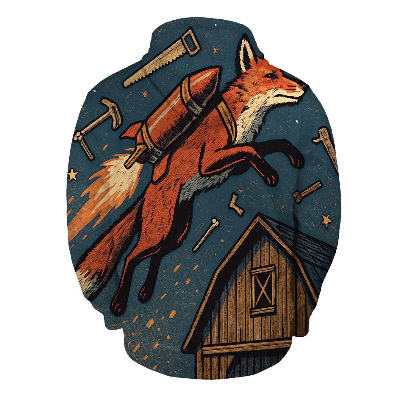 Rustic Rocket Fox printed hoodies