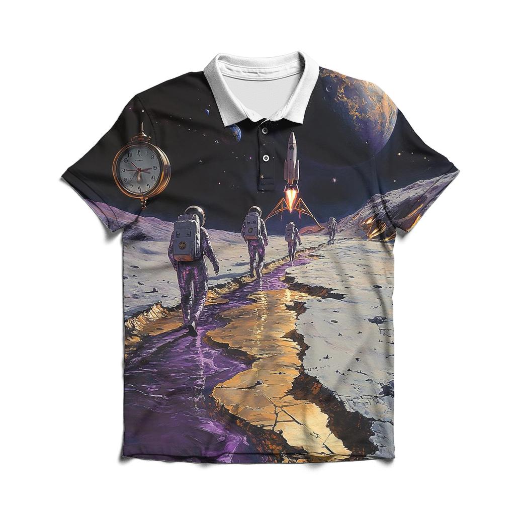 Salvador Dali Inspired Astronauts On A Melting Moon classic pique polos