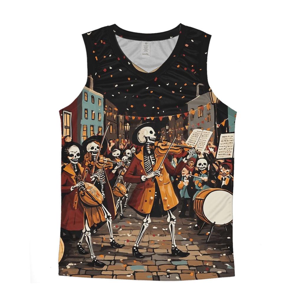 Skeleton Street Musician Parade trendy fitted tank tops
