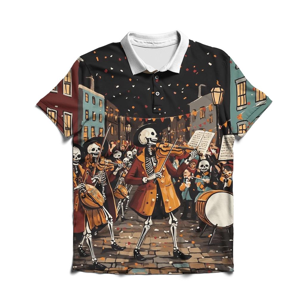 Skeleton Street Musician Parade designer slim fit polos
