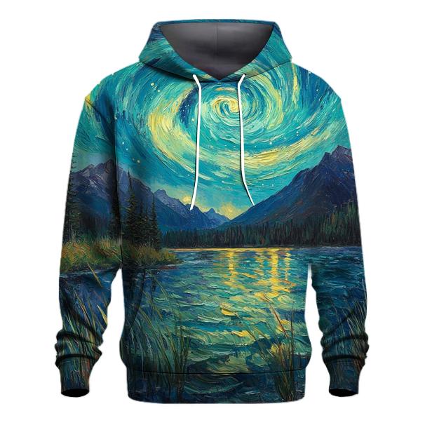 Van Gogh Inspired Aurora Over Mountain Lake zip-up hoodies