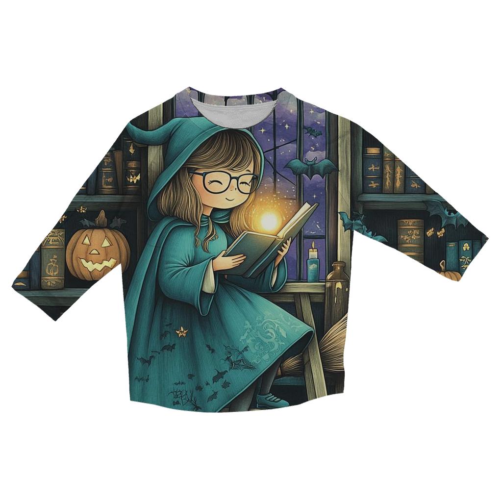 Midnight Library Witch cotton quarter sleeve shirts