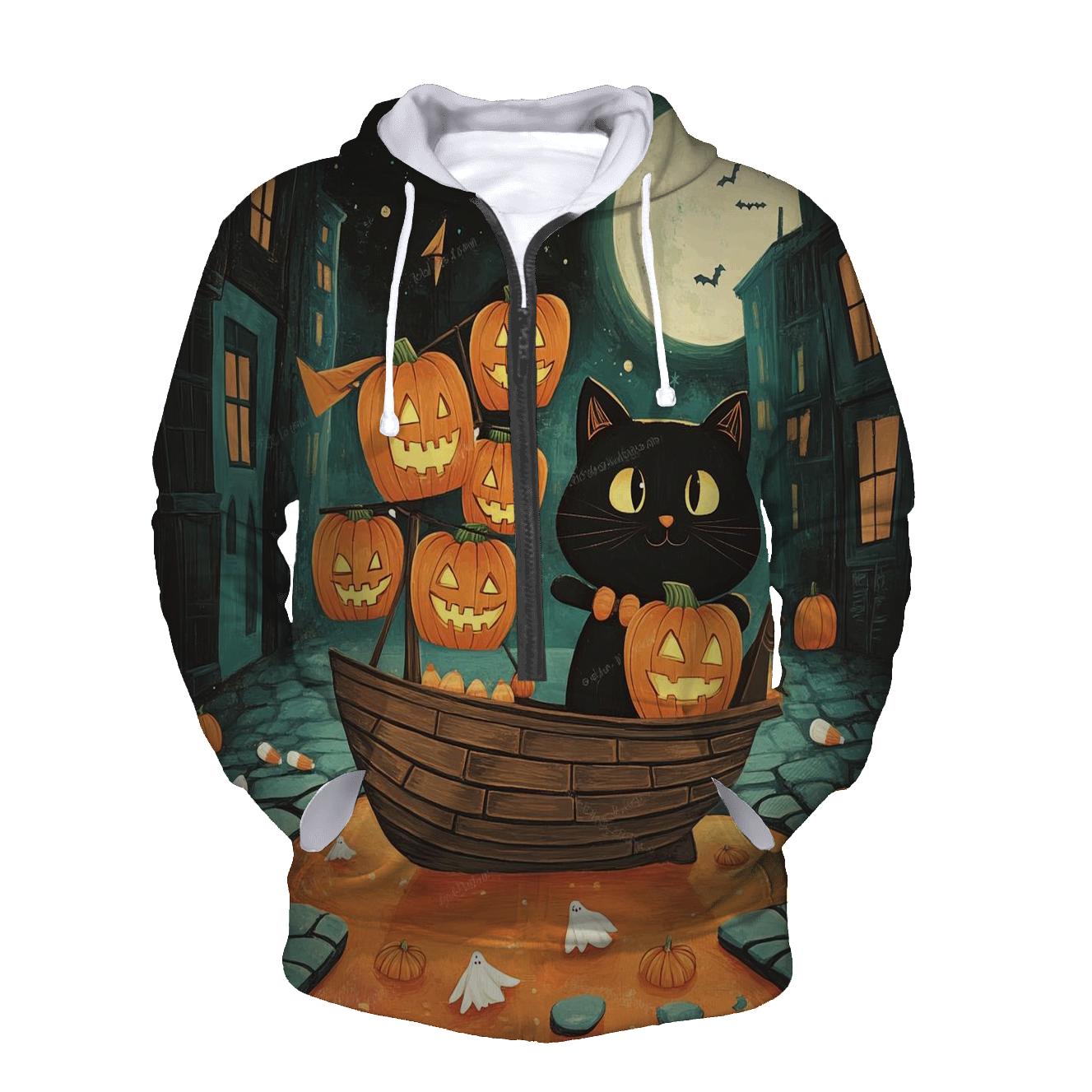 Lantern Cat Ship printed hoodies