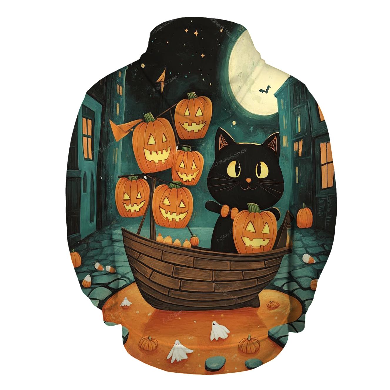 Lantern Cat Ship printed hoodies