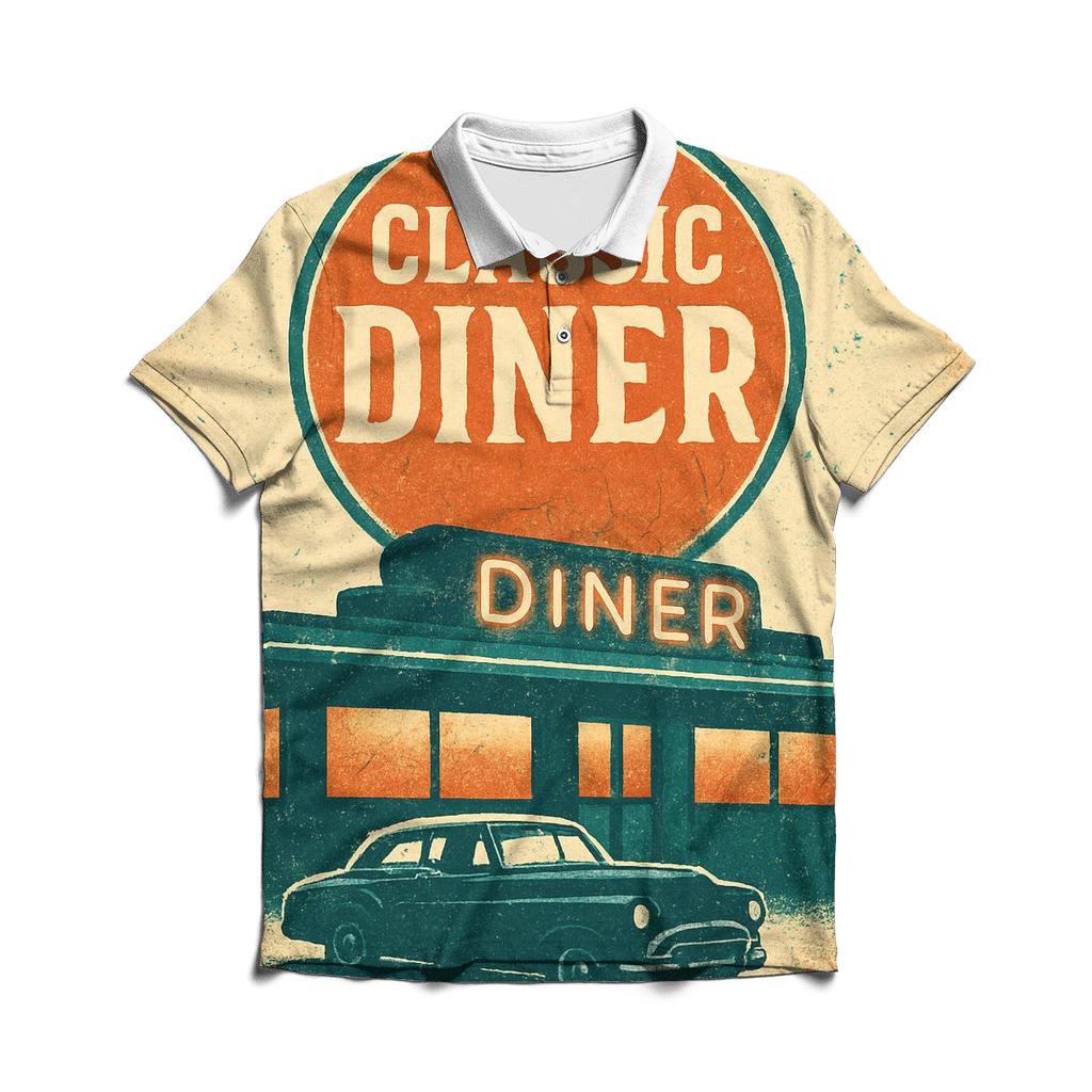 Burnt Orange Roadside Diner Poster classic pique polos