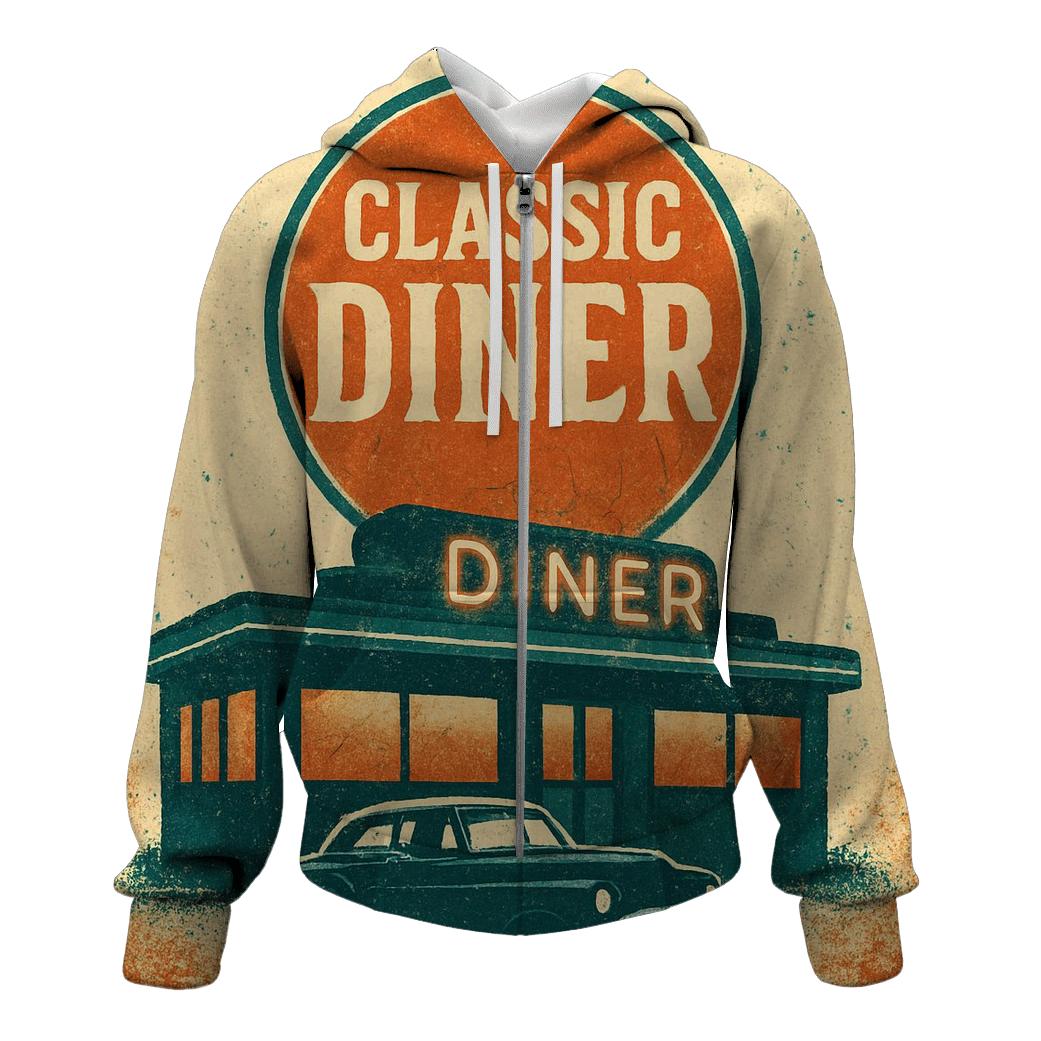 Burnt Orange Roadside Diner Poster heavyweight hoodies