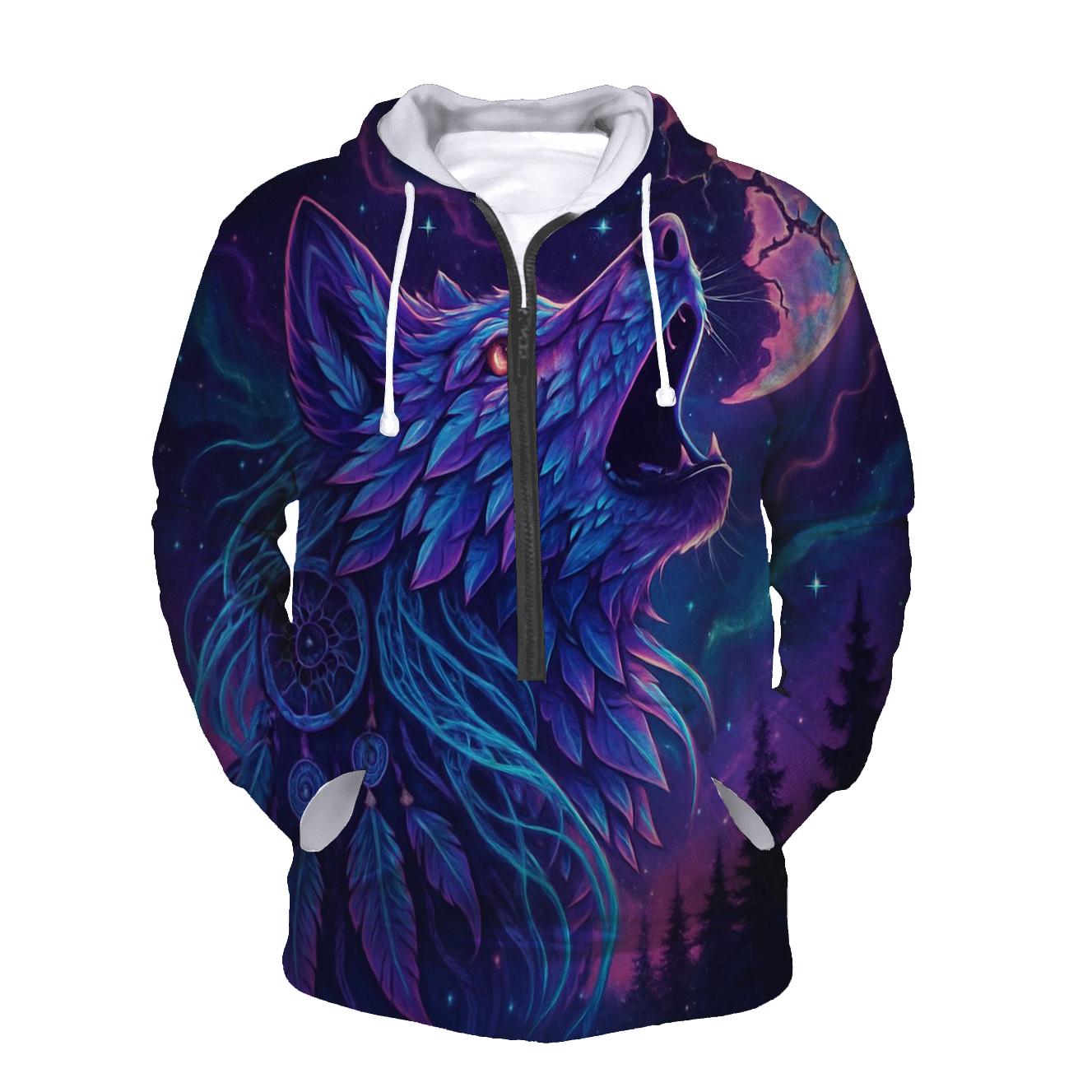 Nebula Sentinel Wolf embroidered hoodies