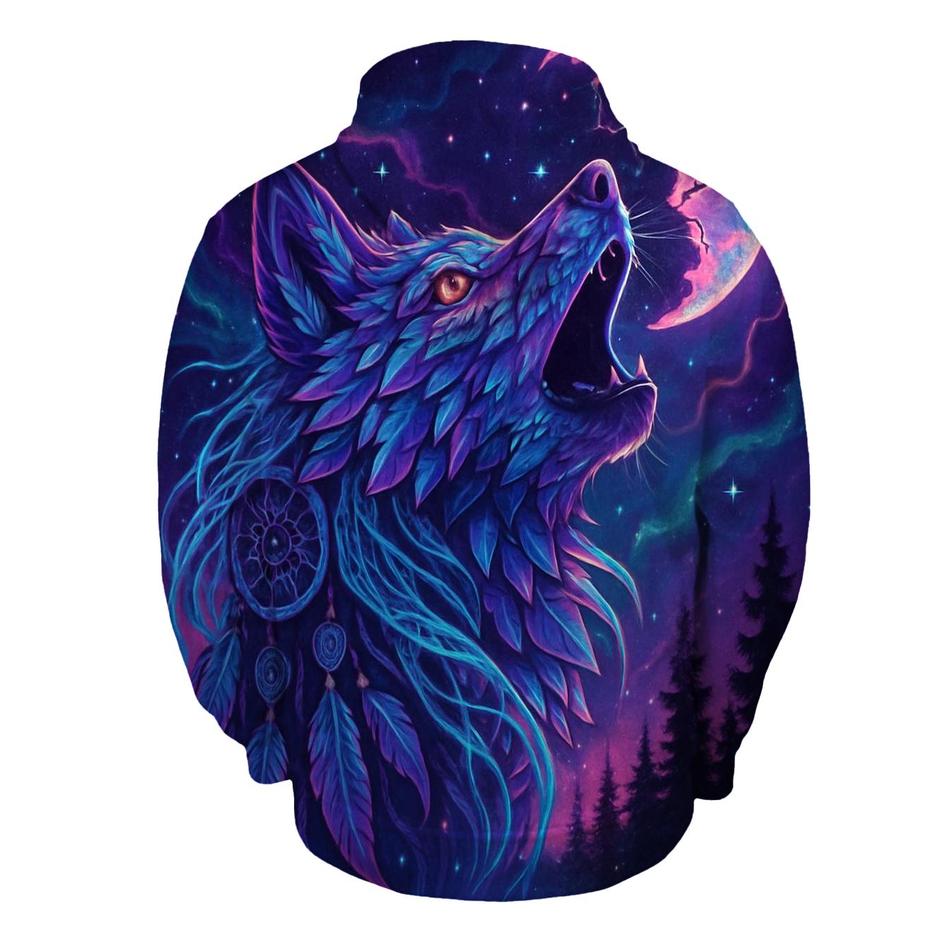 Nebula Sentinel Wolf embroidered hoodies