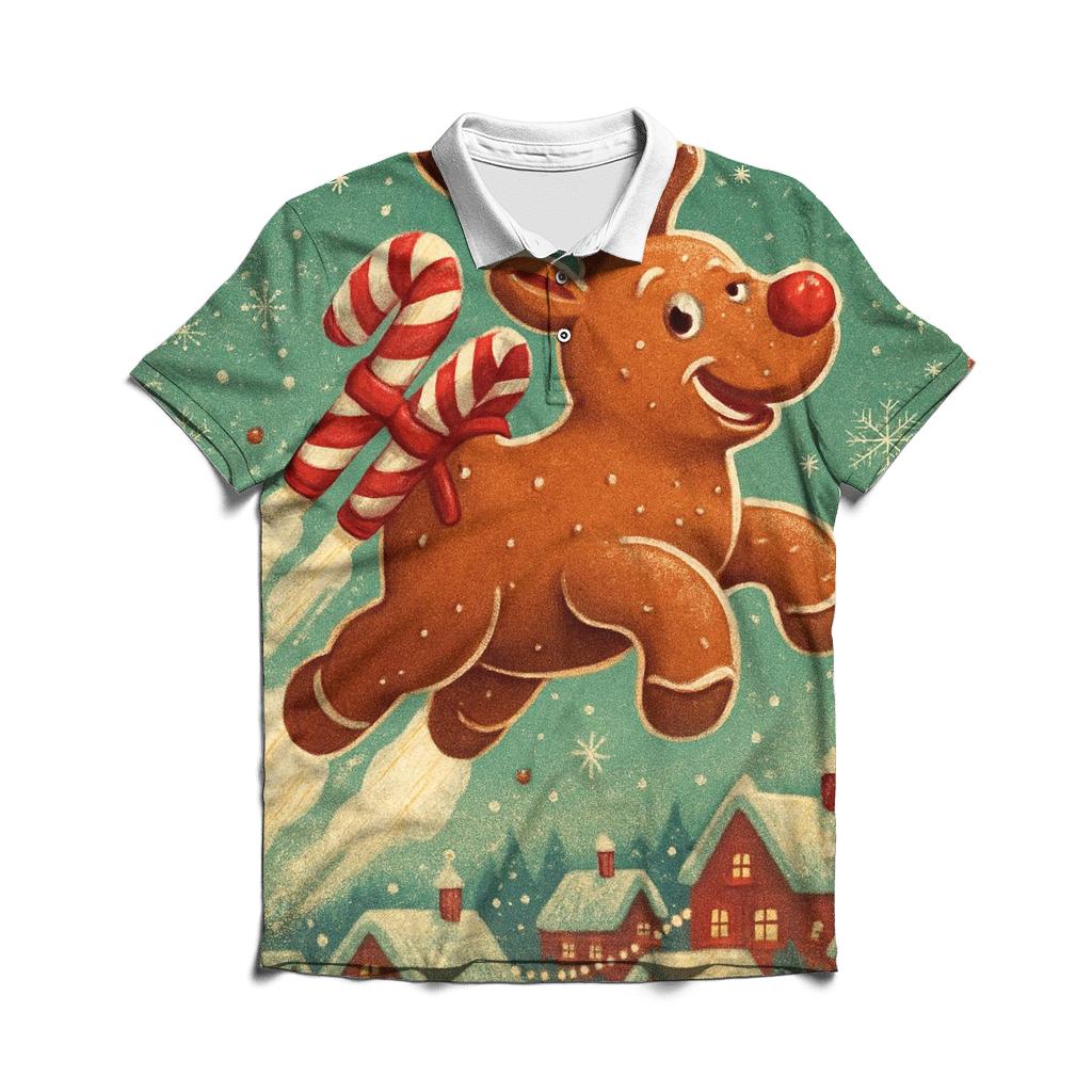 Gingerbread Rocket Reindeer custom polo shirts