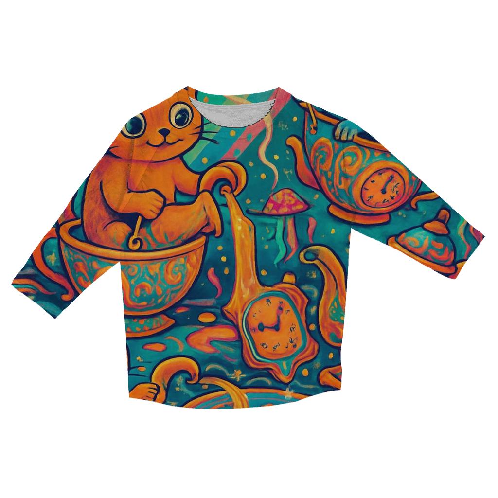 Psychedelic Tea Party Cats stylish quarter sleeve tops