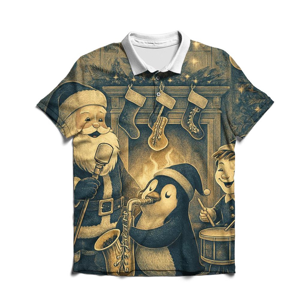 Santas Fireplace Jazz Band personalized polo shirts