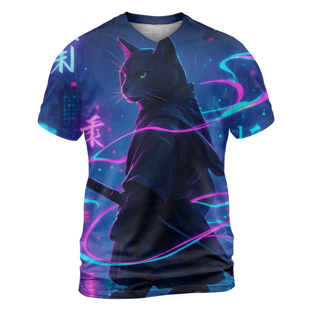 Neon Samurai Cat custom all-over print shirts