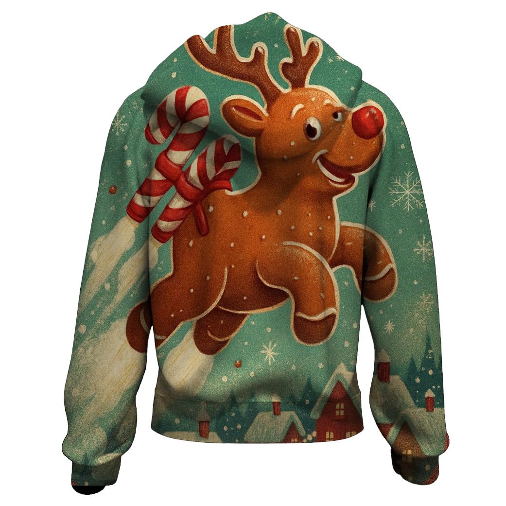 Gingerbread Rocket Reindeer designer hoodies