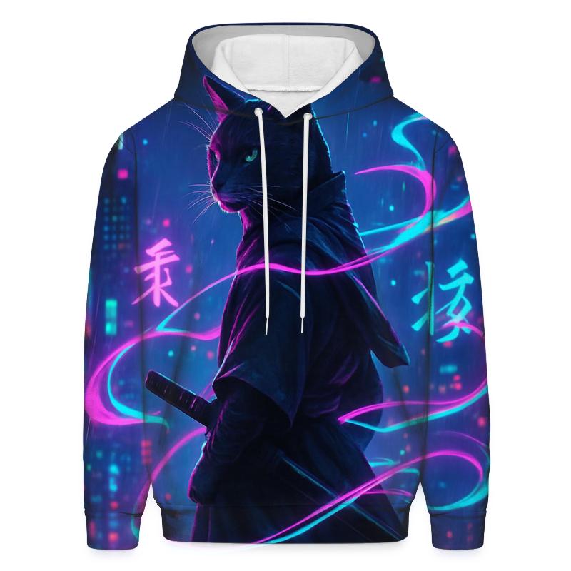 Neon Samurai Cat premium hoodies