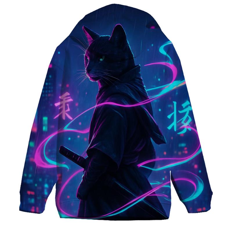 Neon Samurai Cat premium hoodies