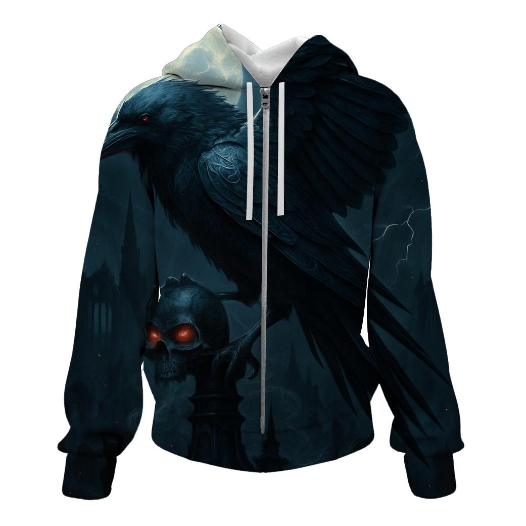 Raven Over The Cursed Spire embroidered hoodies