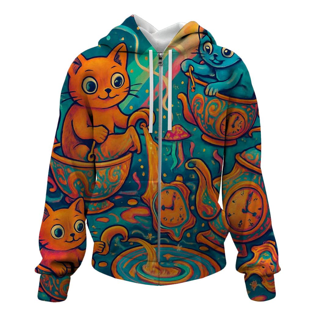 Psychedelic Tea Party Cats heavyweight hoodies