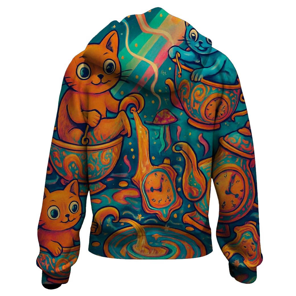 Psychedelic Tea Party Cats heavyweight hoodies