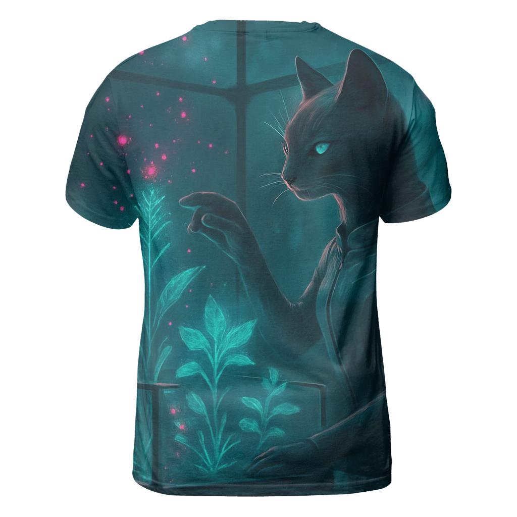 Hologram Botanist Cat statement graphic shirts