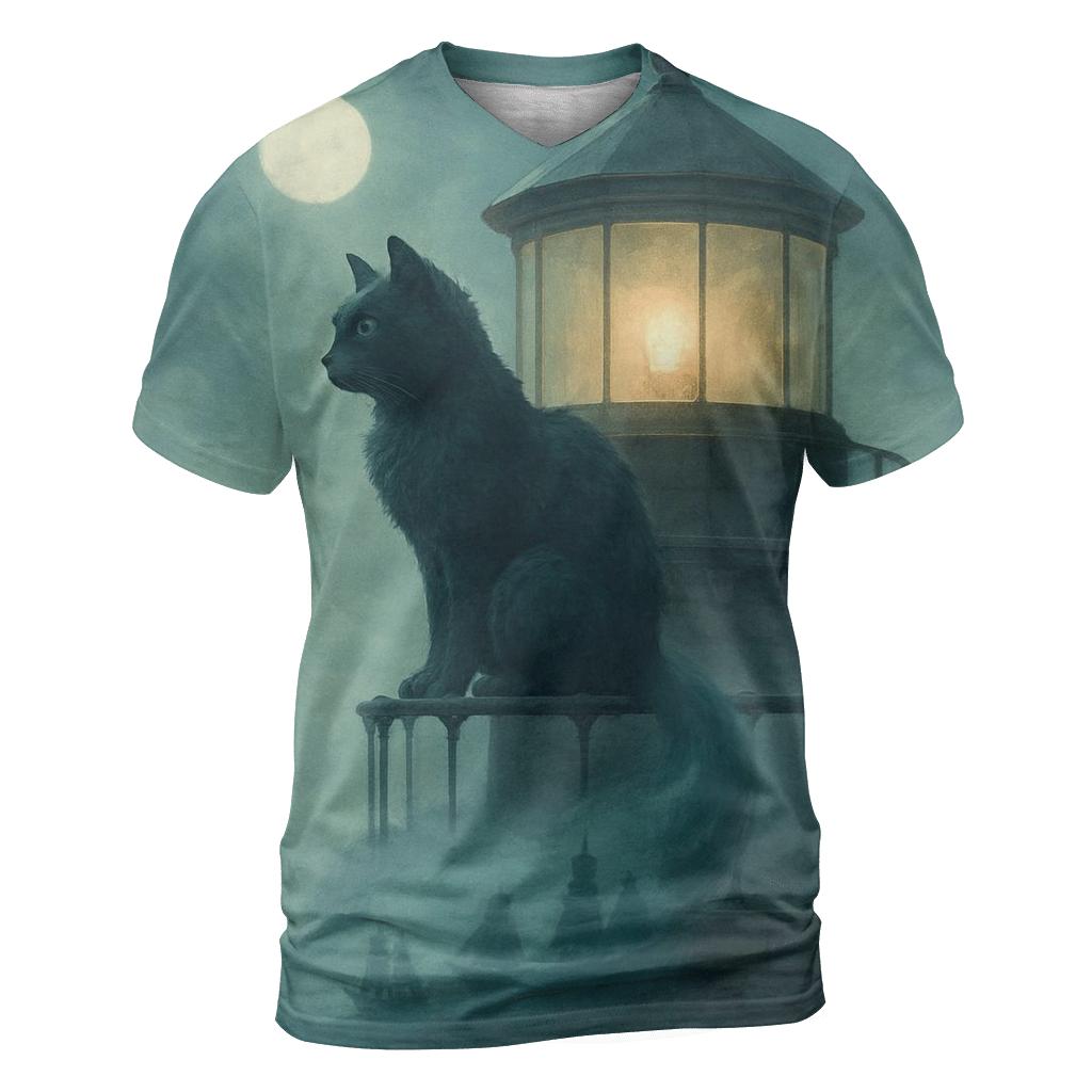 Fogbound Lighthouse Cat creative print fashion shirts