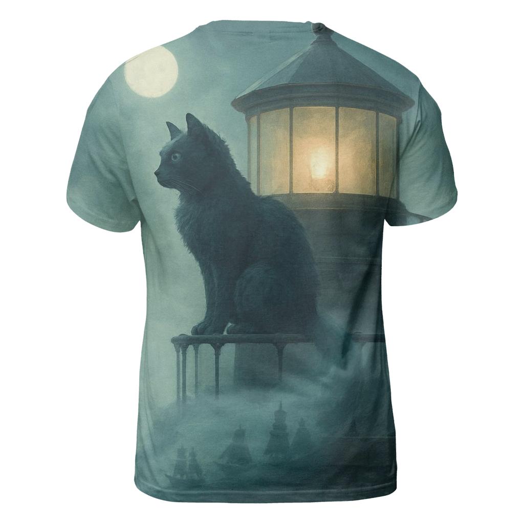 Fogbound Lighthouse Cat creative print fashion shirts
